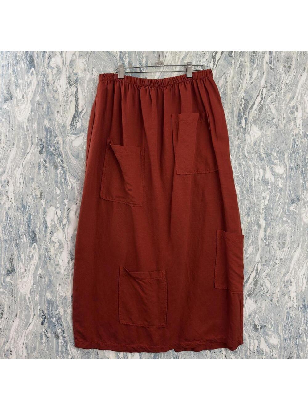 Designer Bodil Rust Red Pocket Maxi Skirt (XL)
